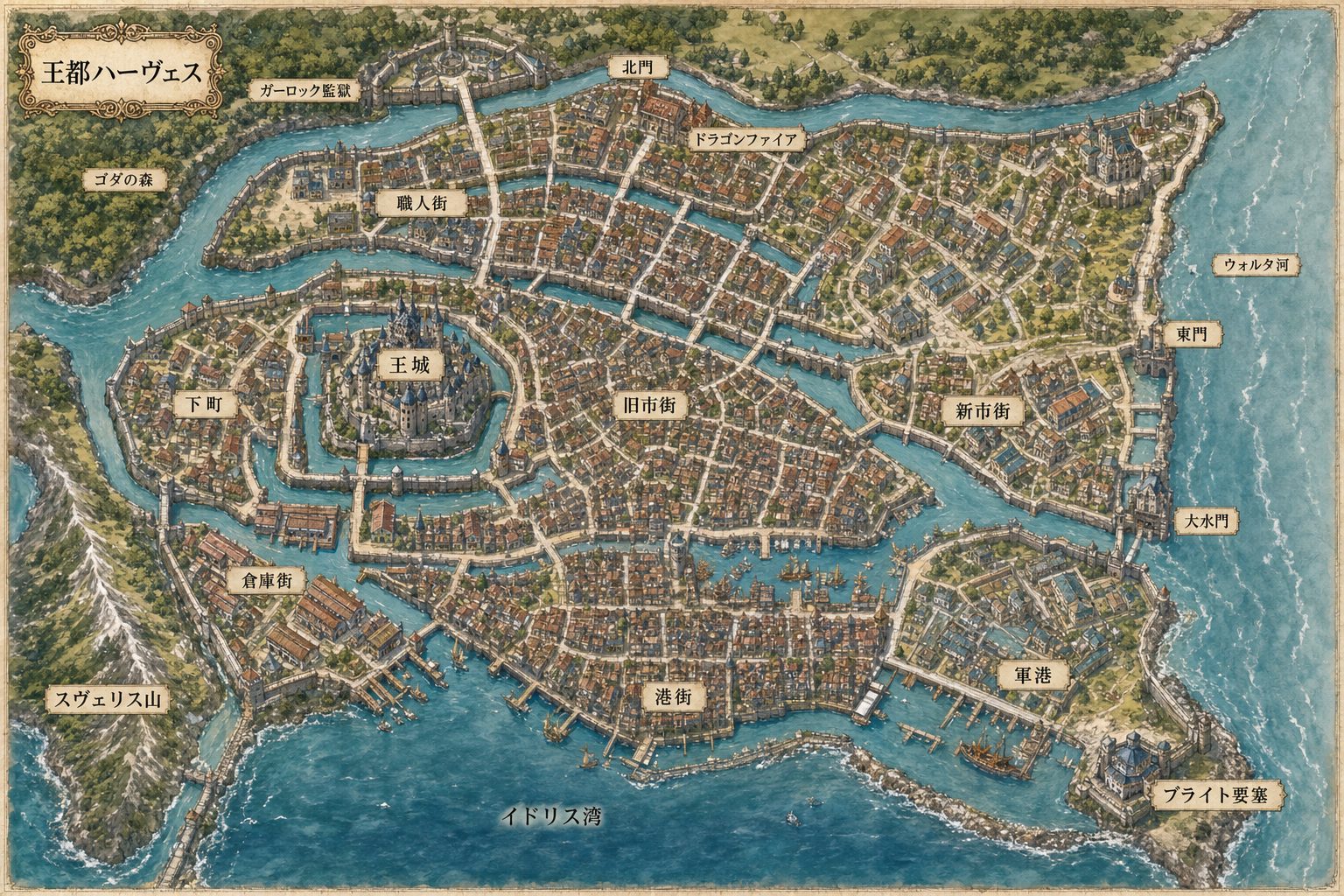 王都ハーヴェスの都市図